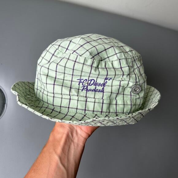 Rare Y2K FC Diesel Pradesh 67 Sporty Plaid Green Purple Bucket Hat Cap main image 7